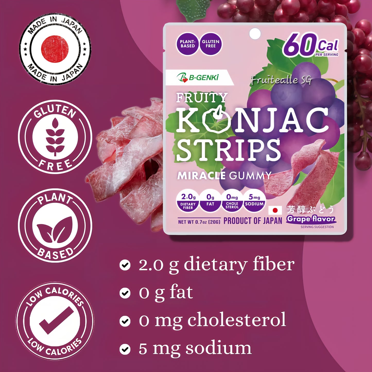 Japan Snack - B-GENKi Fruity Konjac Strips Grape
